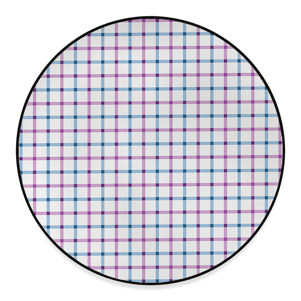 Blue And Purple Tattersall Pattern Print Round Floor Mat
