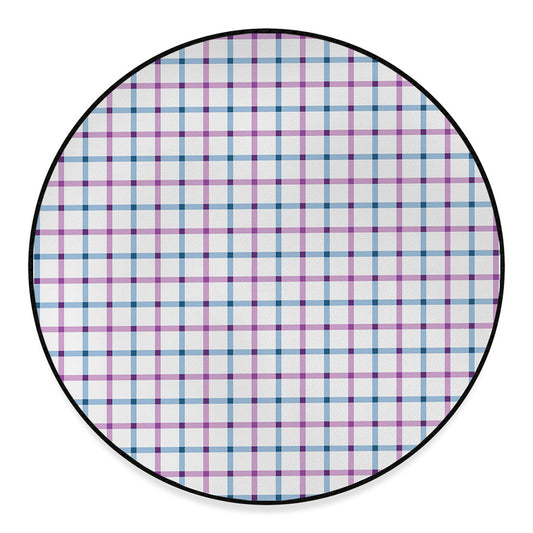 Blue And Purple Tattersall Pattern Print Round Floor Mat