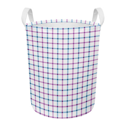 Blue And Purple Tattersall Pattern Print Round Laundry Basket