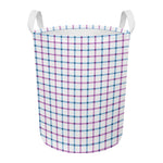 Blue And Purple Tattersall Pattern Print Round Laundry Basket