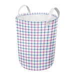 Blue And Purple Tattersall Pattern Print Round Laundry Basket