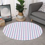 Blue And Purple Tattersall Pattern Print Round Rug