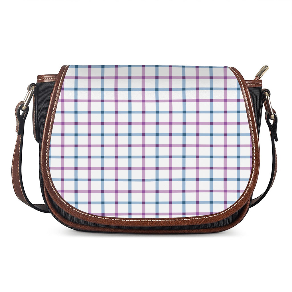 Blue And Purple Tattersall Pattern Print Saddle Bag