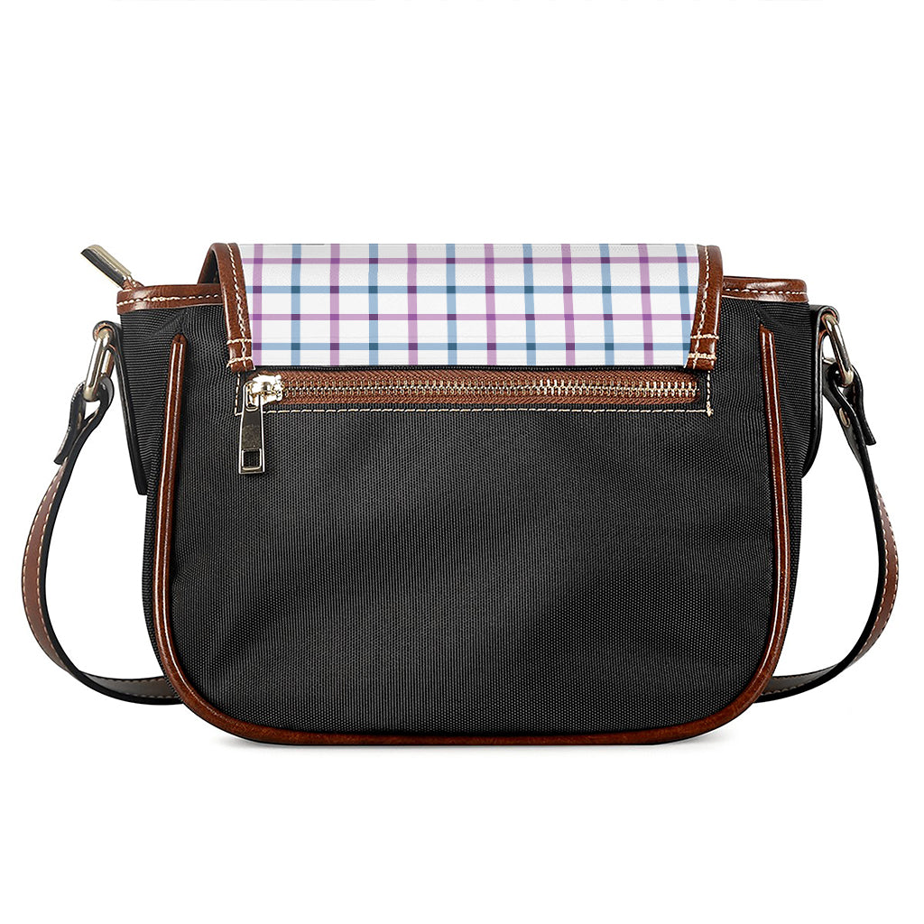 Blue And Purple Tattersall Pattern Print Saddle Bag