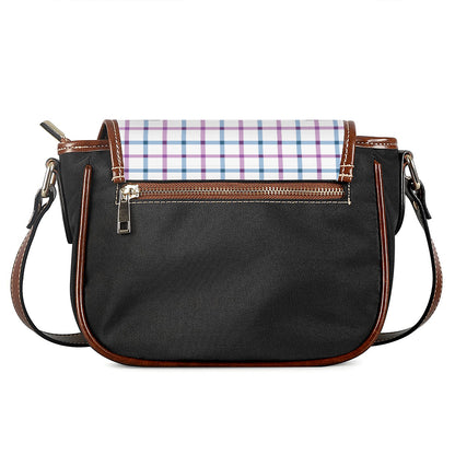 Blue And Purple Tattersall Pattern Print Saddle Bag