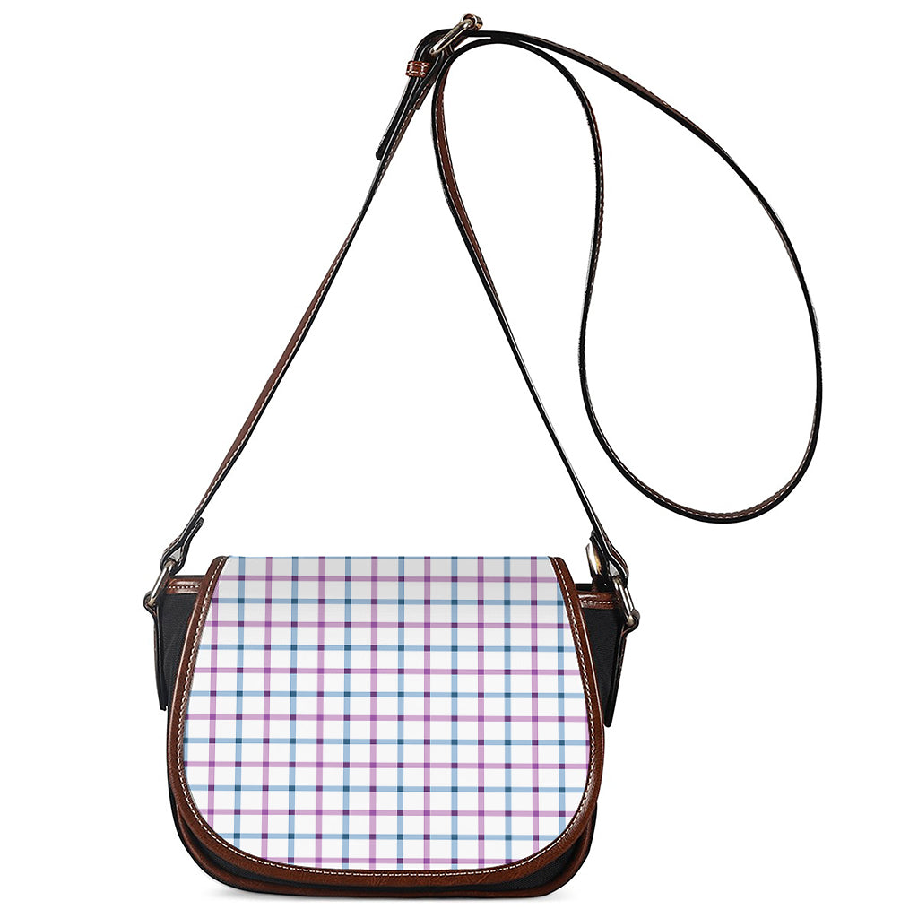Blue And Purple Tattersall Pattern Print Saddle Bag