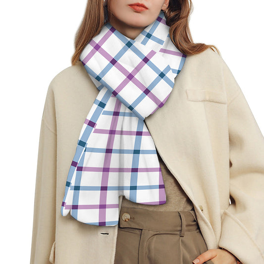 Blue And Purple Tattersall Pattern Print Scarf