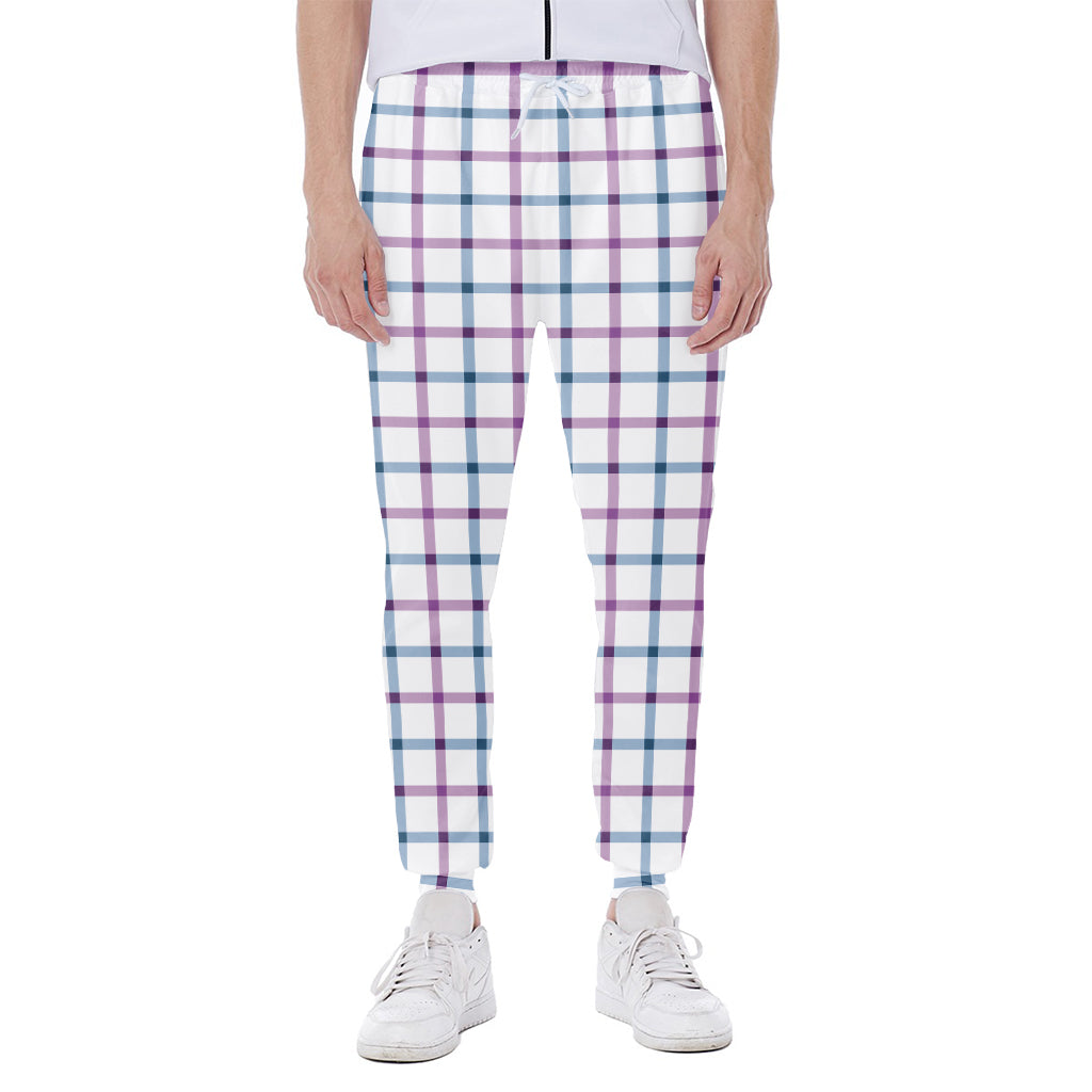 Blue And Purple Tattersall Pattern Print Scuba Joggers