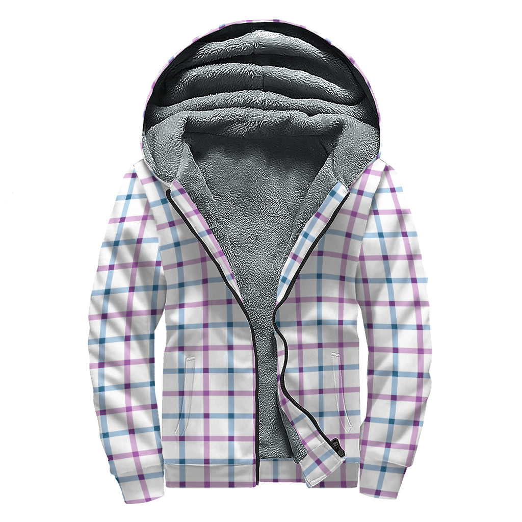 Blue And Purple Tattersall Pattern Print Sherpa Lined Zip Up Hoodie
