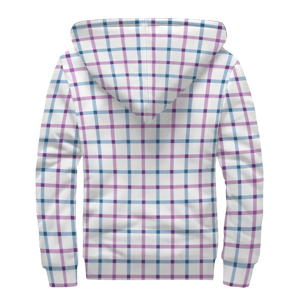 Blue And Purple Tattersall Pattern Print Sherpa Lined Zip Up Hoodie