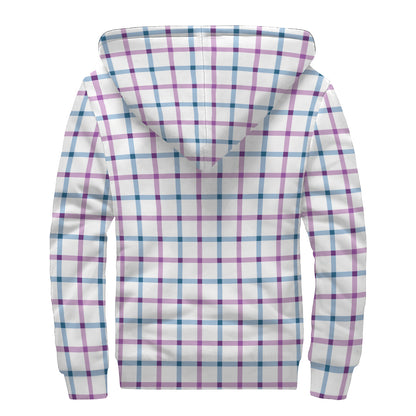 Blue And Purple Tattersall Pattern Print Sherpa Lined Zip Up Hoodie