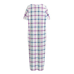 Blue And Purple Tattersall Pattern Print Short Sleeve Long Nightdress