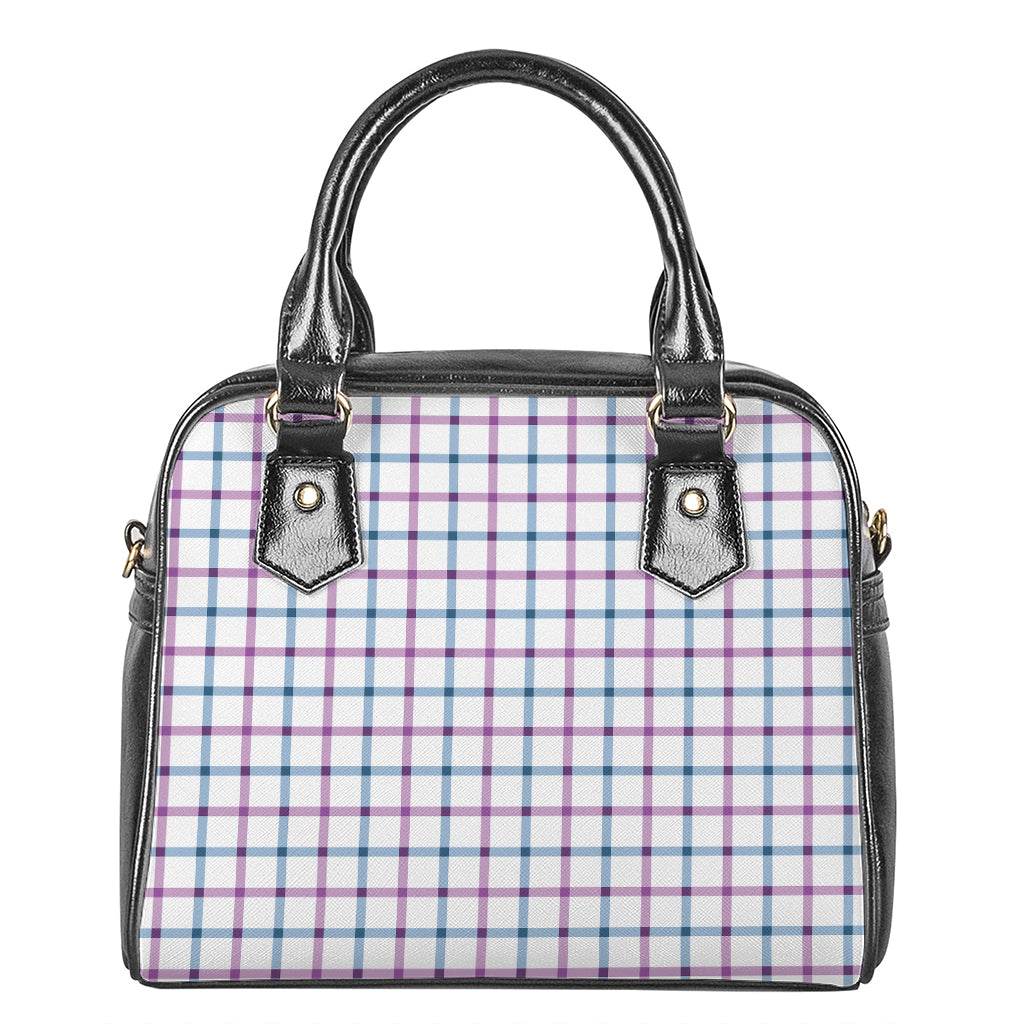 Blue And Purple Tattersall Pattern Print Shoulder Handbag
