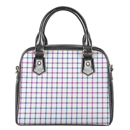 Blue And Purple Tattersall Pattern Print Shoulder Handbag