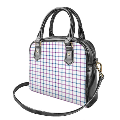 Blue And Purple Tattersall Pattern Print Shoulder Handbag