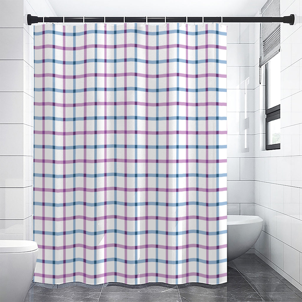Blue And Purple Tattersall Pattern Print Shower Curtain