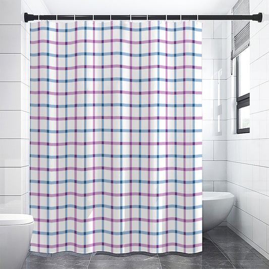 Blue And Purple Tattersall Pattern Print Shower Curtain