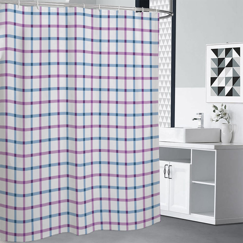 Blue And Purple Tattersall Pattern Print Shower Curtain