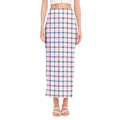 Blue And Purple Tattersall Pattern Print Side Slit Maxi Skirt
