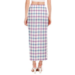 Blue And Purple Tattersall Pattern Print Side Slit Maxi Skirt