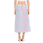 Blue And Purple Tattersall Pattern Print Side Slit Midi Skirt