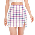 Blue And Purple Tattersall Pattern Print Side Slit Mini Skirt