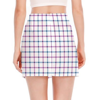 Blue And Purple Tattersall Pattern Print Side Slit Mini Skirt