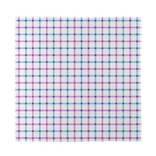 Blue And Purple Tattersall Pattern Print Silk Bandana