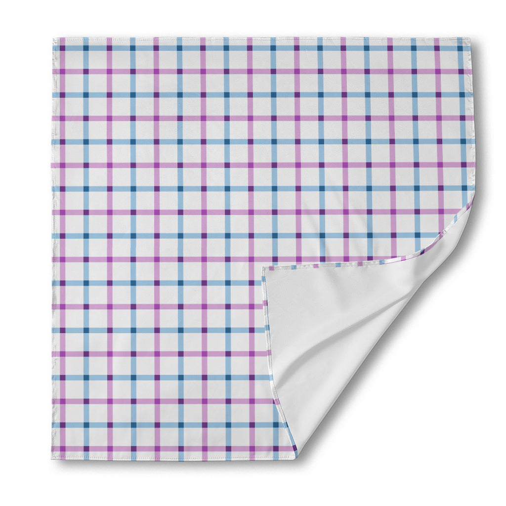 Blue And Purple Tattersall Pattern Print Silk Bandana