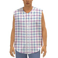Blue And Purple Tattersall Pattern Print Sleeveless Baseball Jersey