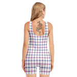 Blue And Purple Tattersall Pattern Print Sleeveless One Piece Swimsuit