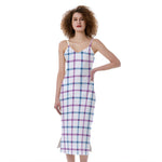Blue And Purple Tattersall Pattern Print Slim Fit Midi Cami Dress