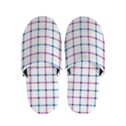 Blue And Purple Tattersall Pattern Print Slippers
