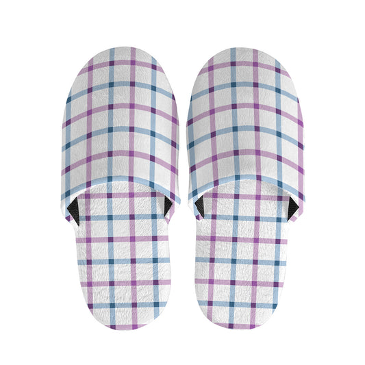 Blue And Purple Tattersall Pattern Print Slippers