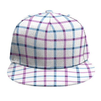 Blue And Purple Tattersall Pattern Print Snapback Cap