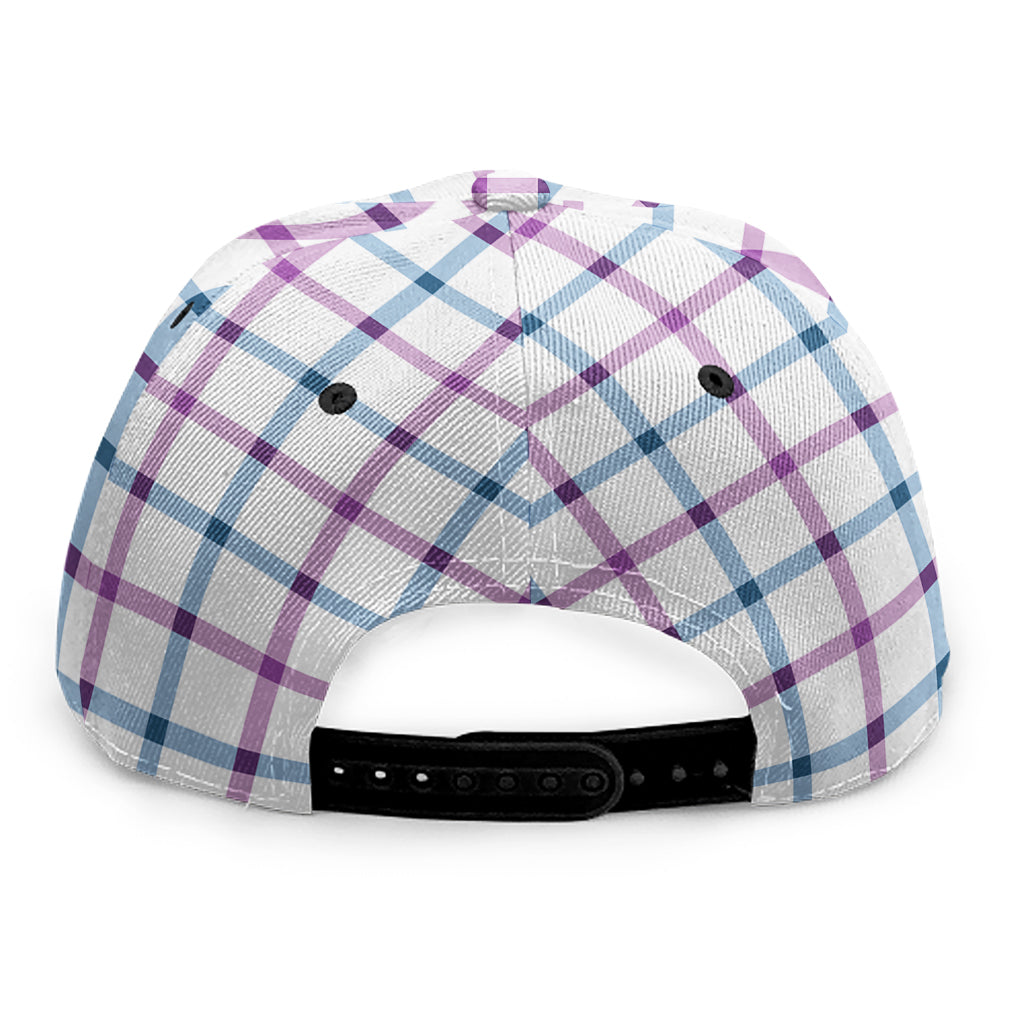 Blue And Purple Tattersall Pattern Print Snapback Cap
