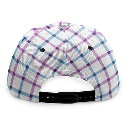 Blue And Purple Tattersall Pattern Print Snapback Cap