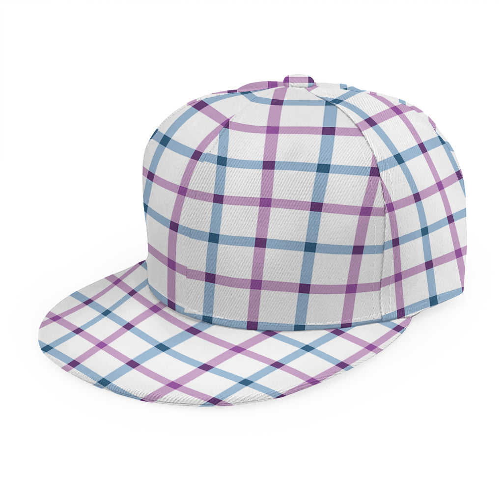 Blue And Purple Tattersall Pattern Print Snapback Cap