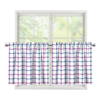 Blue And Purple Tattersall Pattern Print Tier Curtains