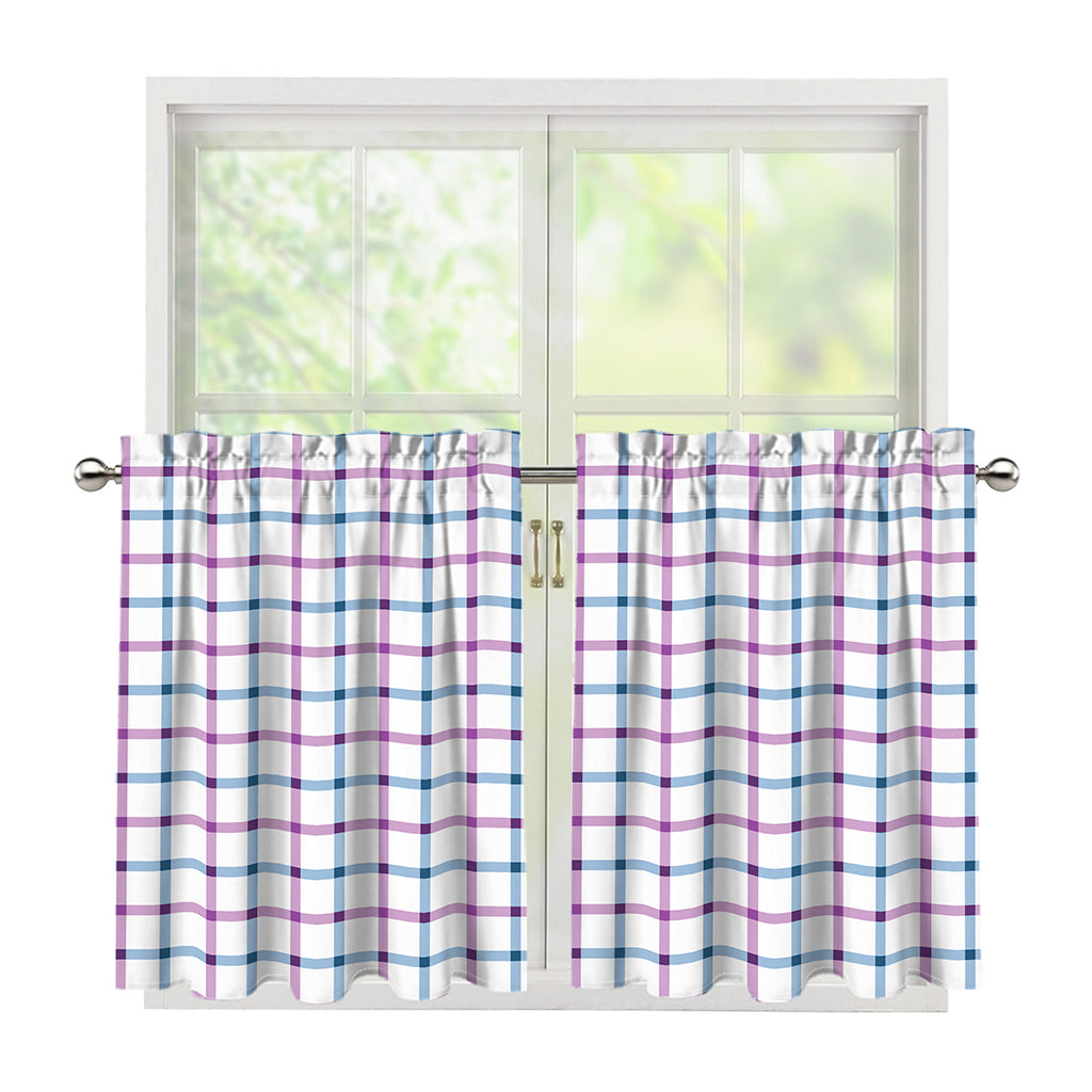 Blue And Purple Tattersall Pattern Print Tier Curtains
