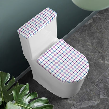 Blue And Purple Tattersall Pattern Print Toilet Lid And Tank Cover Set