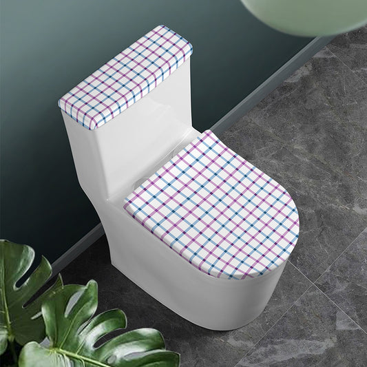 Blue And Purple Tattersall Pattern Print Toilet Lid And Tank Cover Set