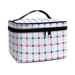 Blue And Purple Tattersall Pattern Print Travel Makeup Bag