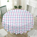 Blue And Purple Tattersall Pattern Print Waterproof Round Tablecloth
