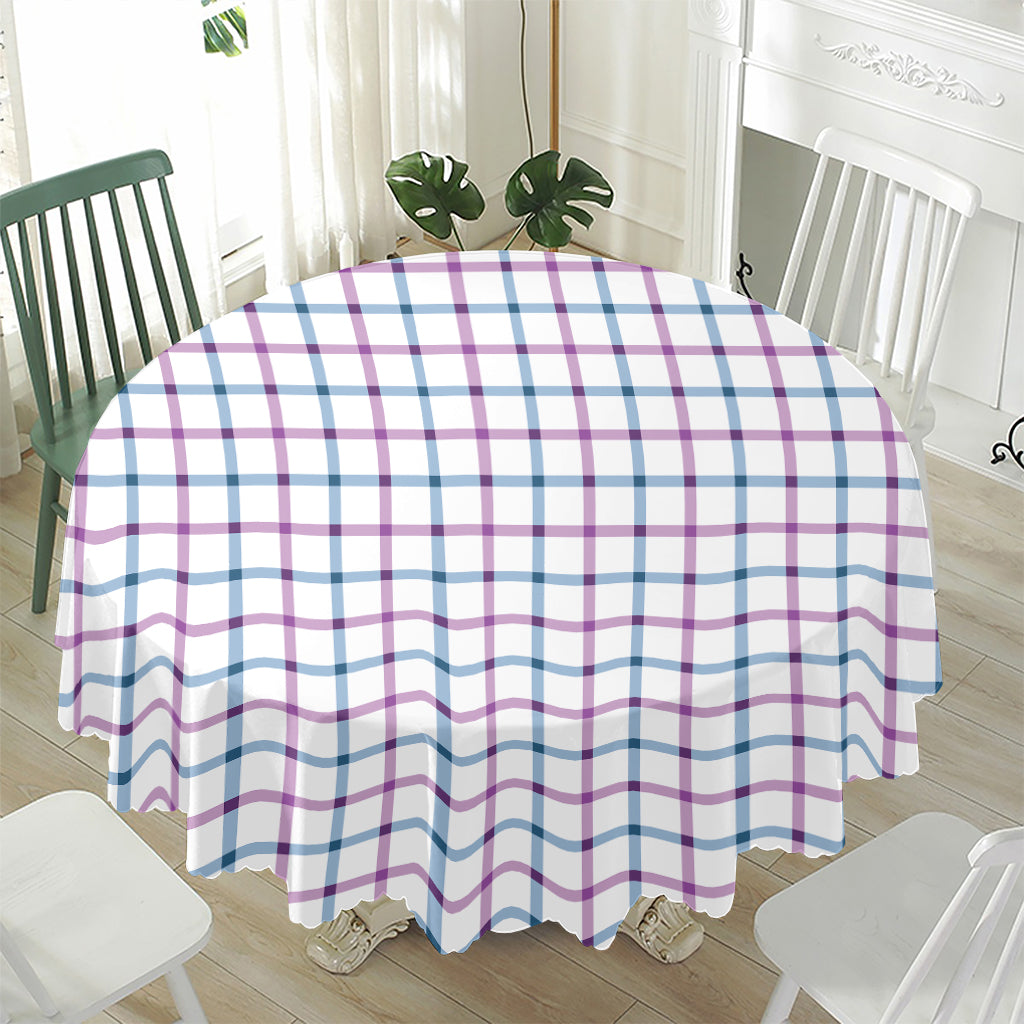 Blue And Purple Tattersall Pattern Print Waterproof Round Tablecloth