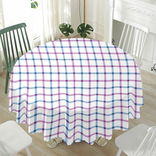 Blue And Purple Tattersall Pattern Print Waterproof Round Tablecloth