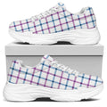 Blue And Purple Tattersall Pattern Print White Chunky Shoes