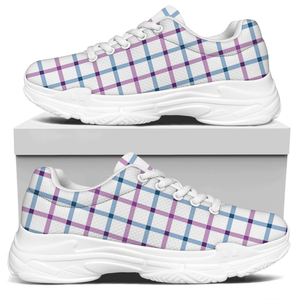 Blue And Purple Tattersall Pattern Print White Chunky Shoes