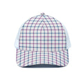 Blue And Purple Tattersall Pattern Print White Mesh Trucker Hat
