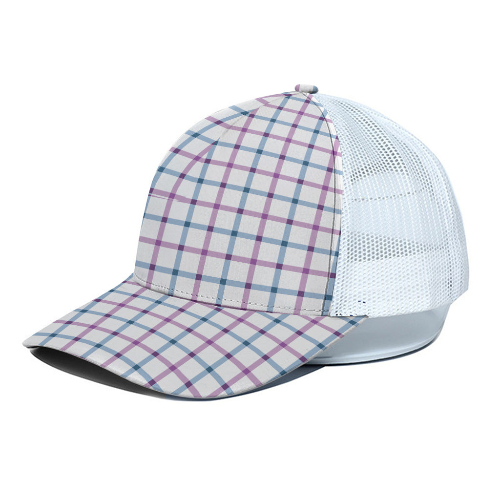 Blue And Purple Tattersall Pattern Print White Mesh Trucker Cap
